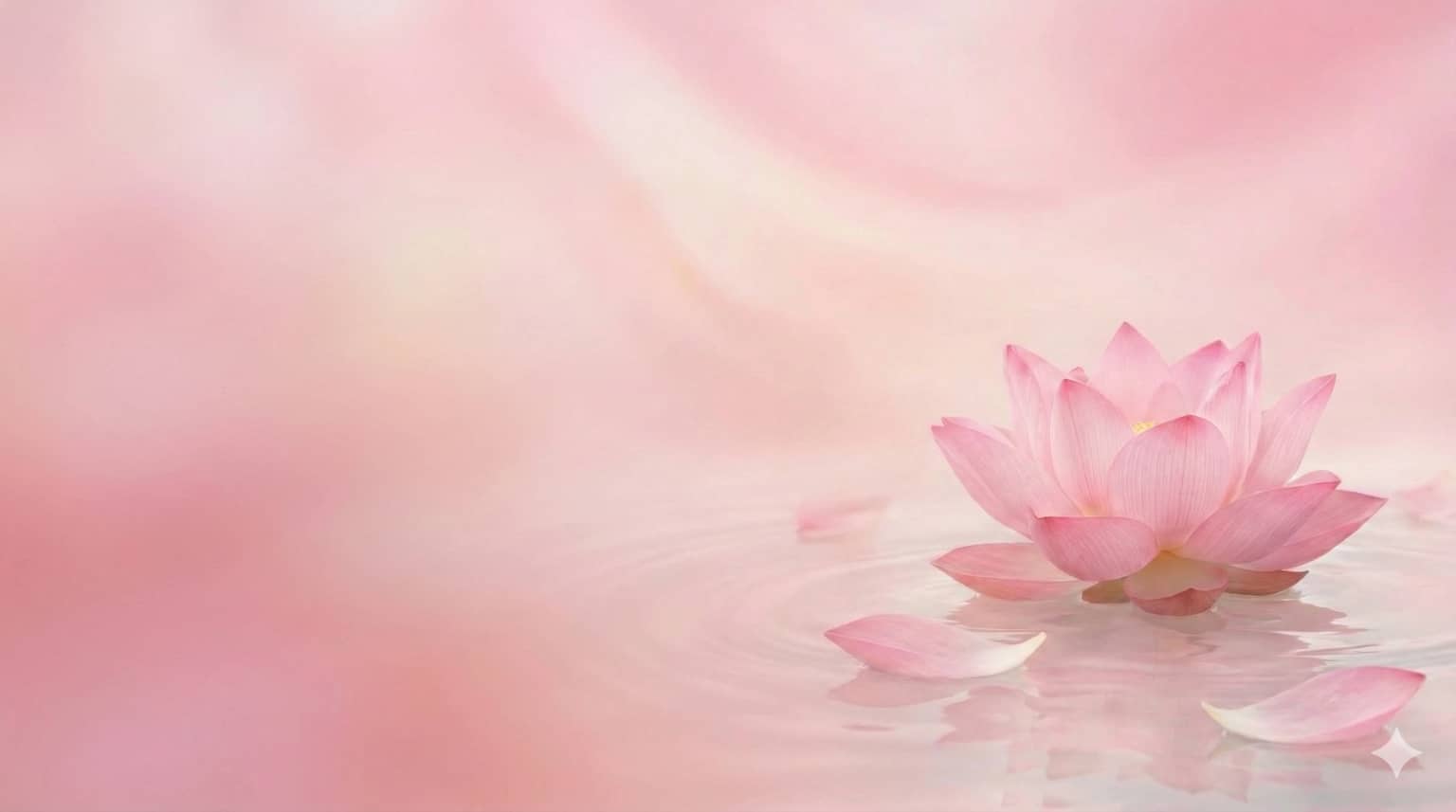 Serene lotus flower floating on water with soft pink glow, symbolizing tranquility and healing